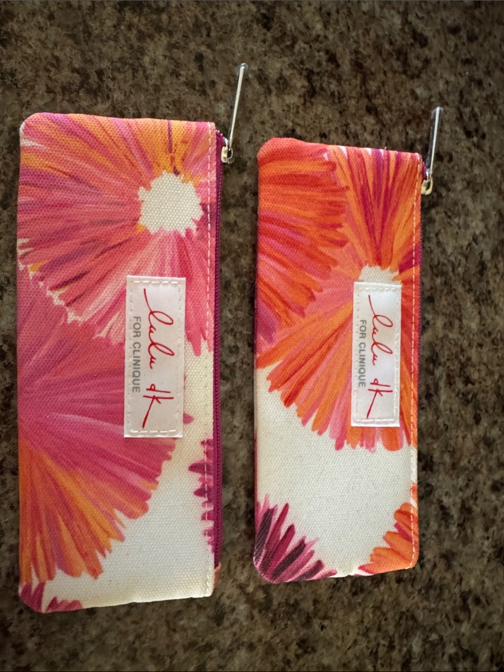 Clinique Pink & Orange Floral Canvas Cosmetic Pouches